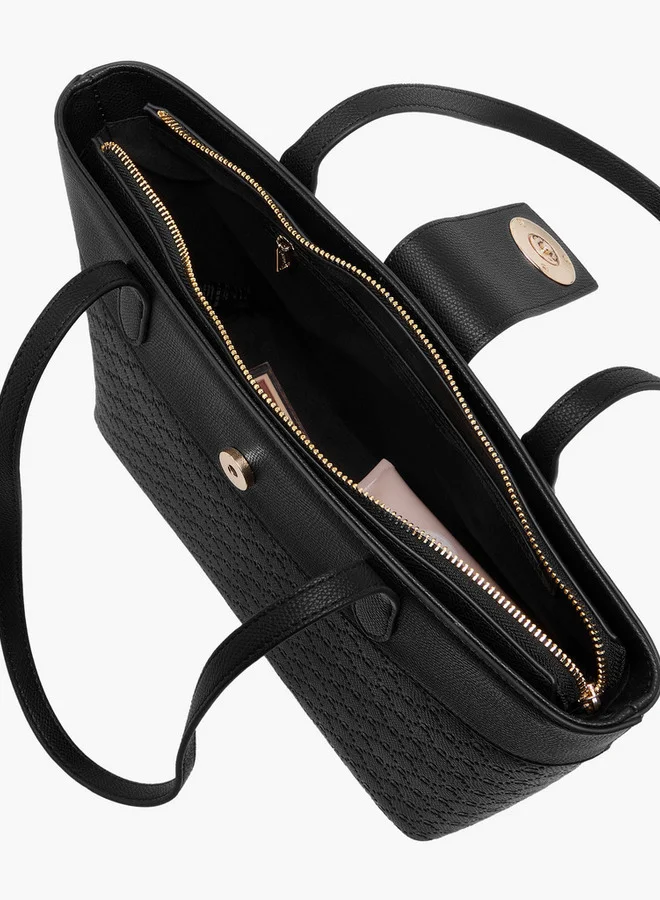 Le Confort Women's Monogram Embossed Tote Bag with Double Handle and Zip Closure