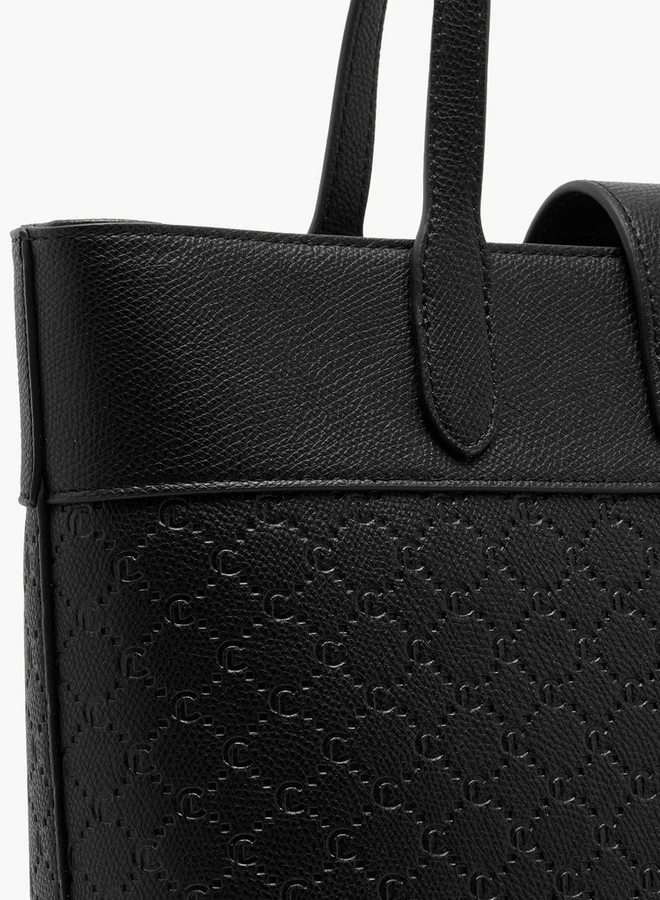 Le Confort Women's Monogram Embossed Tote Bag with Double Handle and Zip Closure