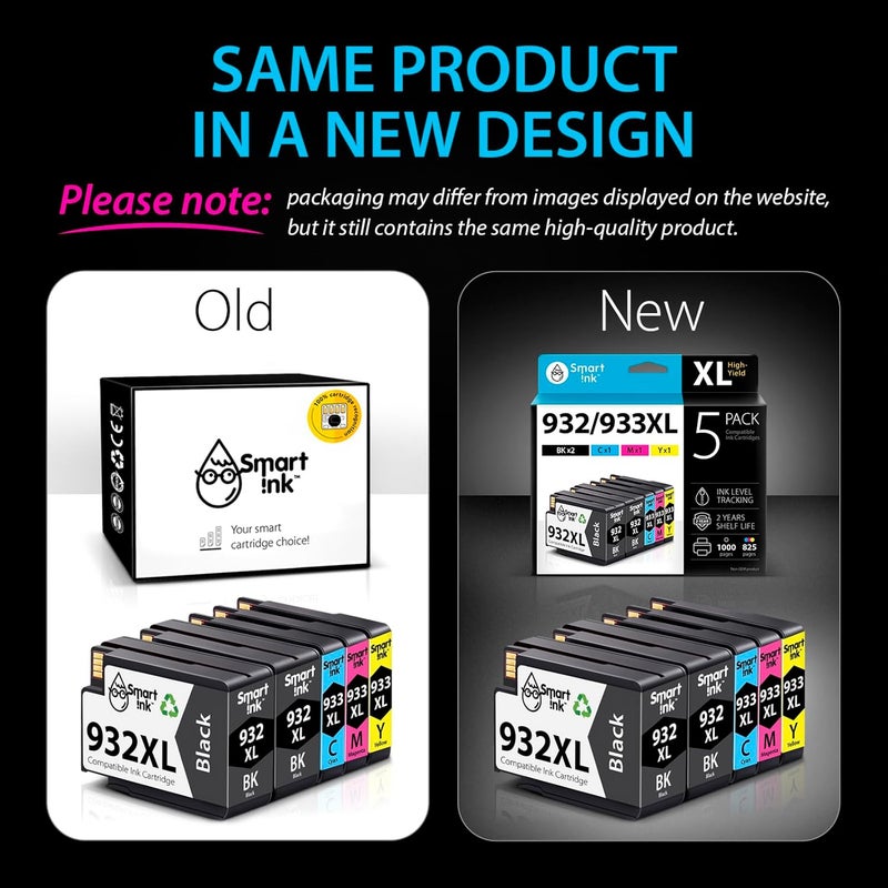 Smart Ink Compatible Ink Cartridge Replacement for HP 932XL 933XL 932 XL 933 (5 Pack Combo) to use with HP Officejet 6600 6100 6700 7510 7610 7612 7510 Printers (2 Black XL, Cyan, Magenta, Yellow) - Image 5