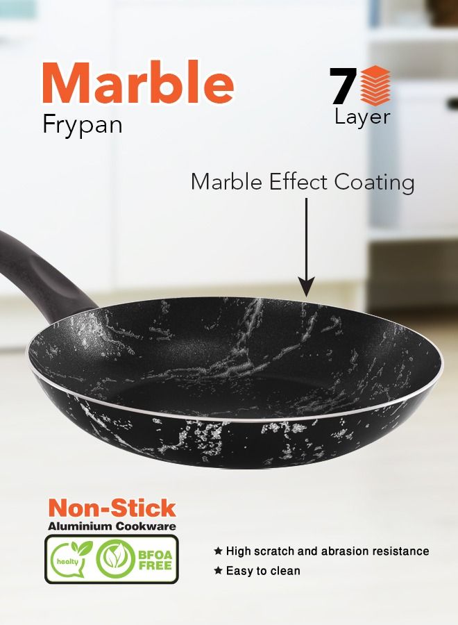 Grandi 4 Piece Cook Marble Fry Pan Set 7-Layer Granite Coating Non-Stick Surface with Bakelite Handle 18-20-24-28 Marble Black - Image 3