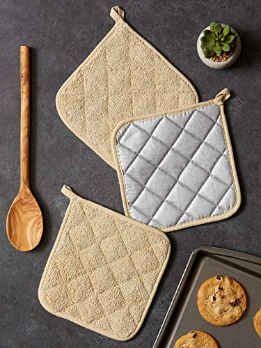 DII Basic Terry Collection Quilted 100% Cotton, Potholder, Pebble, 3 Piece - Image 2