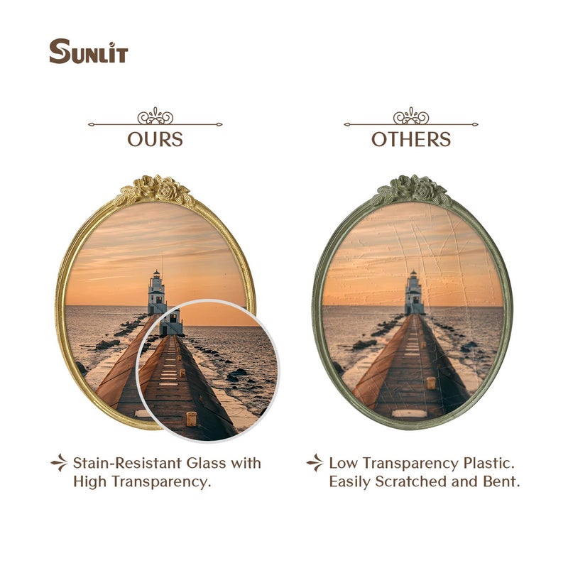 Sunlit Vintage Picture Frame 8x10 Inch  Oval Antique Photo Frames with Glass Front  Luxury Photo Display  Tabletop Wall Hanging  Gift Ideas  Golden Rose - Image 3