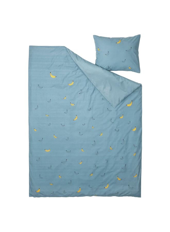 Zaboon Duvet Cover And Pillowcase, Banana Pattern Blue, 150X200/50X80 Cm - Image 2