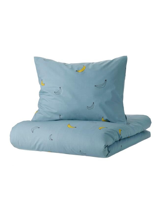 Zaboon Duvet Cover And Pillowcase, Banana Pattern Blue, 150X200/50X80 Cm - Image 1