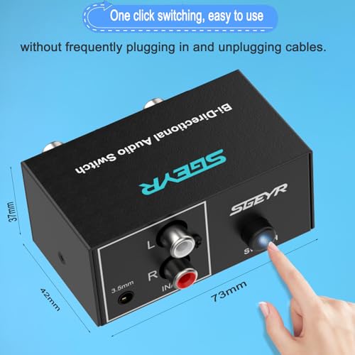 SGEYR RCA Switch 2 in 1 Out RCA switcher Selector 3.5mm Aux + RCA L/R Bi-Directional Stereo Audio Switcher A/B Analog Audio Switcher Black Metal Case - Image 5