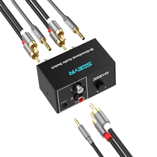 SGEYR RCA Switch 2 in 1 Out RCA switcher Selector 3.5mm Aux + RCA L/R Bi-Directional Stereo Audio Switcher A/B Analog Audio Switcher Black Metal Case - Image 2