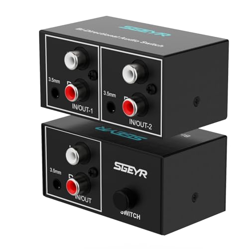 SGEYR RCA Switch 2 in 1 Out RCA switcher Selector 3.5mm Aux + RCA L/R Bi-Directional Stereo Audio Switcher A/B Analog Audio Switcher Black Metal Case - Image 1