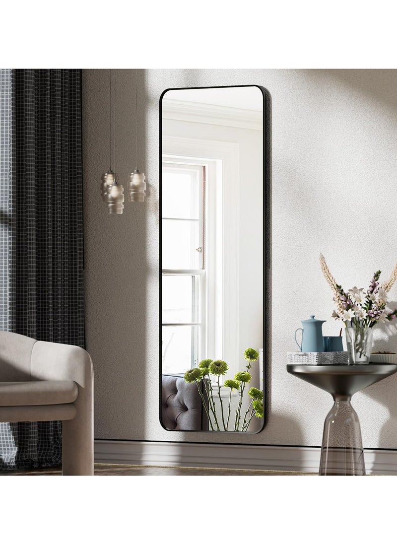 Y&D - 155*45cm Floor Full Length Mirror Standing Full Body Rounded Corner Rectangle Mirrors with Stand Hanging Wall Mounted Leaning Bedroom Living Room Bedroom Cloakroom,Black - Image 1