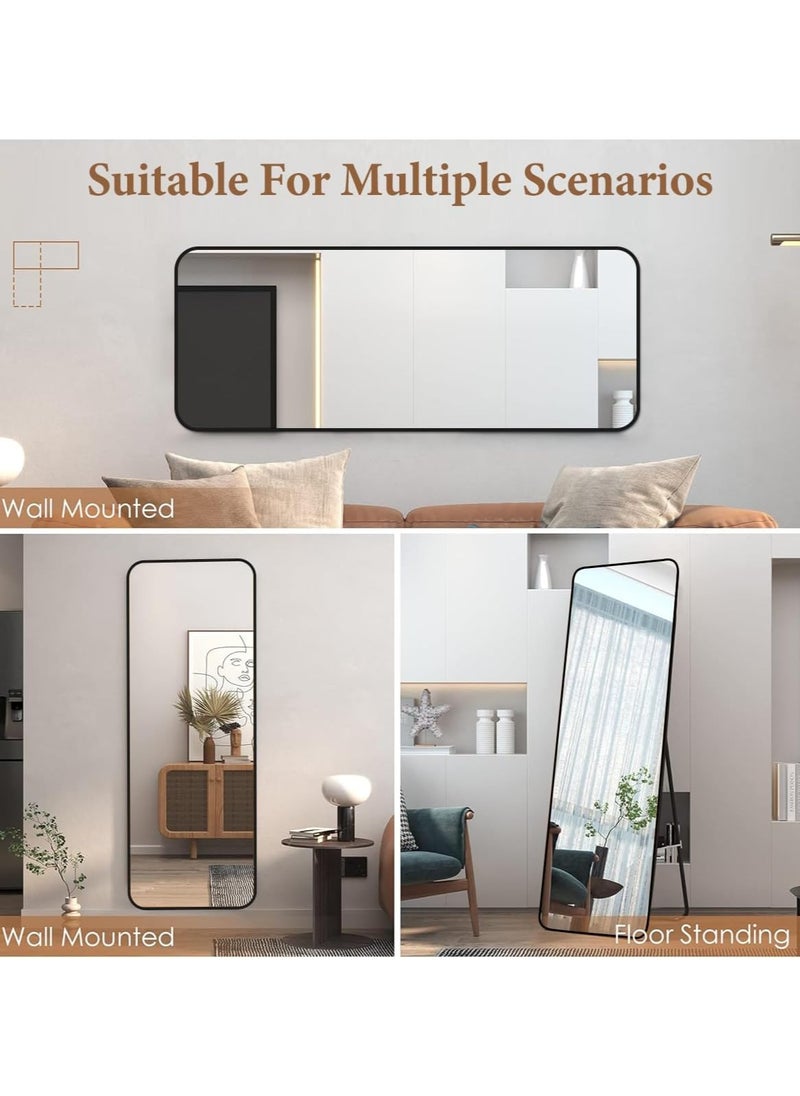 Y&D - 155*45cm Floor Full Length Mirror Standing Full Body Rounded Corner Rectangle Mirrors with Stand Hanging Wall Mounted Leaning Bedroom Living Room Bedroom Cloakroom,Black - Image 1