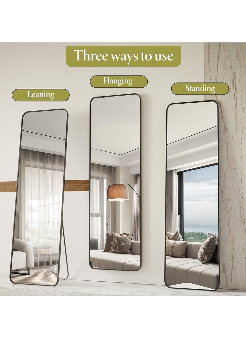 Y&D - 155*45cm Floor Full Length Mirror Standing Full Body Rounded Corner Rectangle Mirrors with Stand Hanging Wall Mounted Leaning Bedroom Living Room Bedroom Cloakroom,Black - Image 1