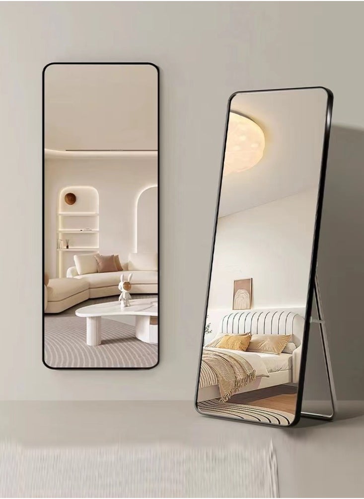 Y&D - 155*45cm Floor Full Length Mirror Standing Full Body Rounded Corner Rectangle Mirrors with Stand Hanging Wall Mounted Leaning Bedroom Living Room Bedroom Cloakroom,Black - Image 1