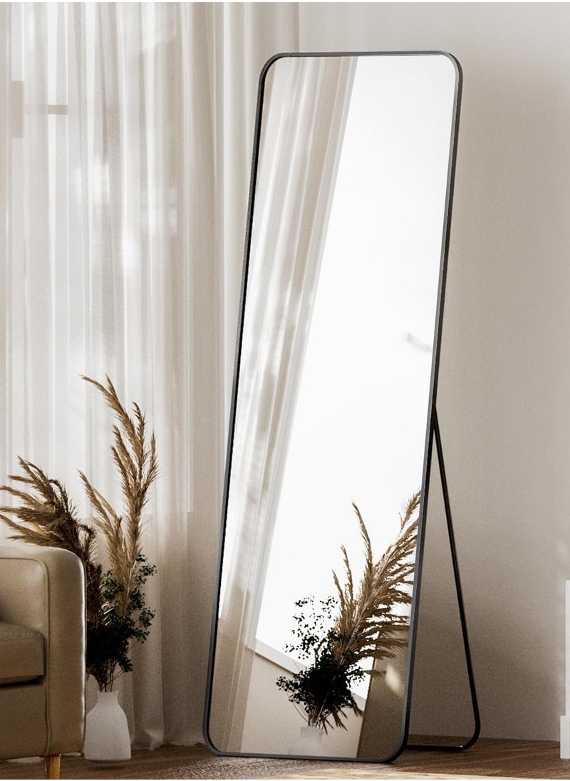 Y&D - 155*45cm Floor Full Length Mirror Standing Full Body Rounded Corner Rectangle Mirrors with Stand Hanging Wall Mounted Leaning Bedroom Living Room Bedroom Cloakroom,Black - Image 1