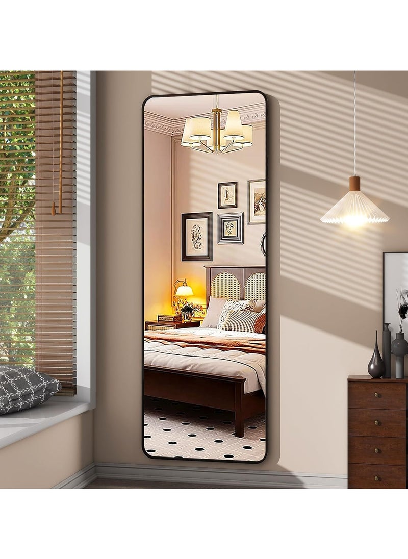 Y&D - 155*45cm Floor Full Length Mirror Standing Full Body Rounded Corner Rectangle Mirrors with Stand Hanging Wall Mounted Leaning Bedroom Living Room Bedroom Cloakroom,Black - Image 1