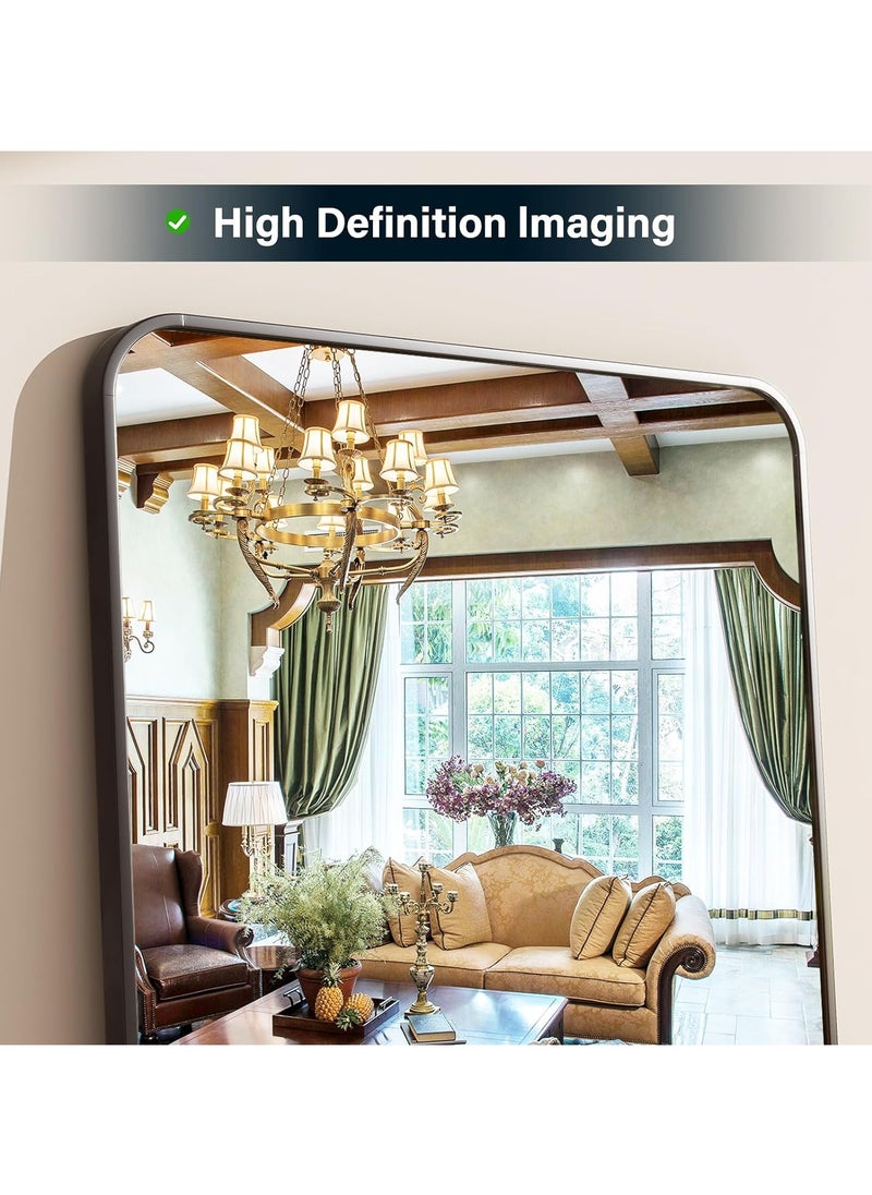 Y&D - 155*45cm Floor Full Length Mirror Standing Full Body Rounded Corner Rectangle Mirrors with Stand Hanging Wall Mounted Leaning Bedroom Living Room Bedroom Cloakroom,Black - Image 1