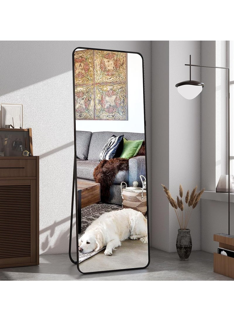 Y&D - 155*45cm Floor Full Length Mirror Standing Full Body Rounded Corner Rectangle Mirrors with Stand Hanging Wall Mounted Leaning Bedroom Living Room Bedroom Cloakroom,Black - Image 1