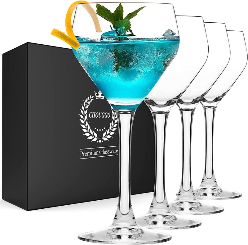 Chouggo Chouggo Nick  Nora Glasses Cocktail Glasses Set of 4 Hand Blown Premium Crystal Cocktail Glass for Bar Martini Cosmopolitan Manhattan 6Oz Clear 