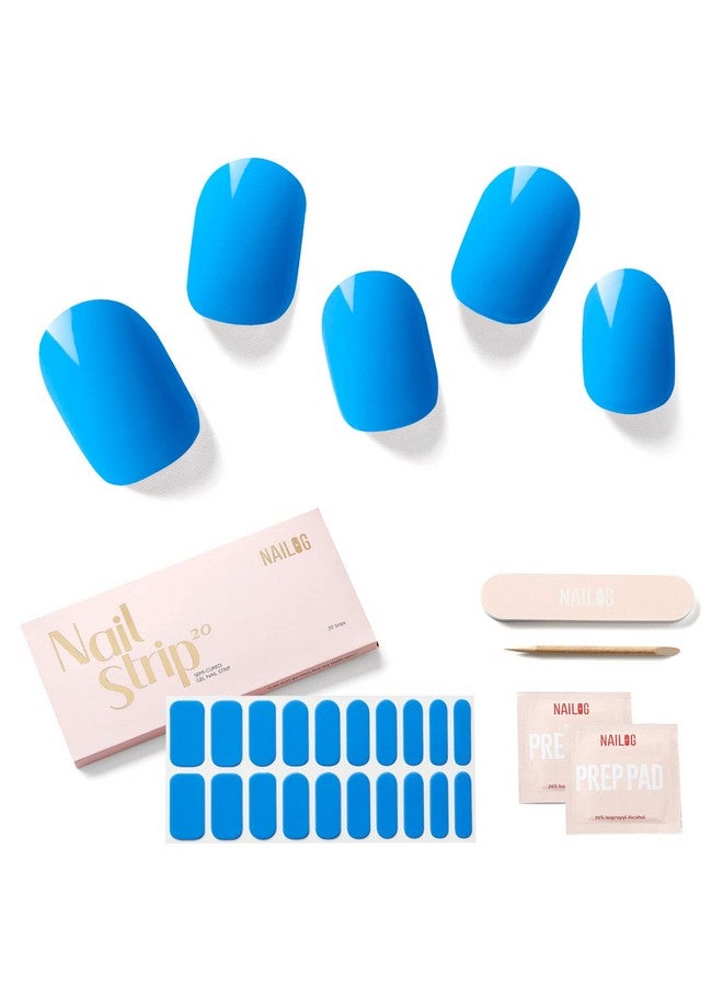 NAILOG Semi Cured Gel Nail Strips (20 Extra Long Stickerswraps) Glossy & Long Lasting Soft Gel Finishing Butterfly Blue - Image 1