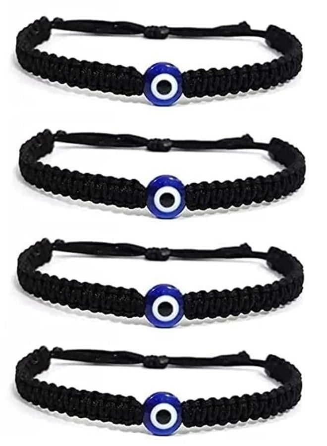 SUSVIJ Handmade Nazar Evil Eye Charms Black Thread Bracelet Adjustable Bracelet for Women, Men, Girls & Boys 4 Piece (BLACK) - Image 1