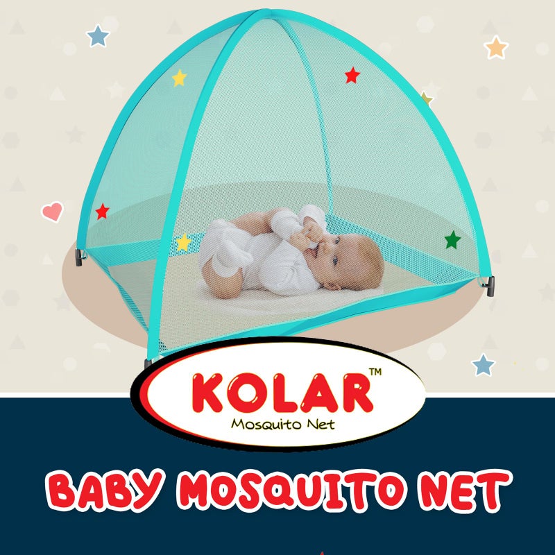 Kolar Polyester Blue Infants Washable Baby Mosquito Net|Anti-Bug Crib Net Foldable Bottomless Baby Crib Machardani Mosquito Net (Green with Stars, Tent) - Image 2