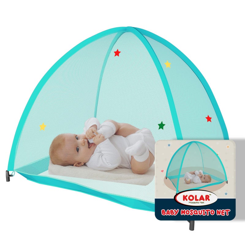 Kolar Polyester Blue Infants Washable Baby Mosquito Net|Anti-Bug Crib Net Foldable Bottomless Baby Crib Machardani Mosquito Net (Green with Stars, Tent) - Image 1
