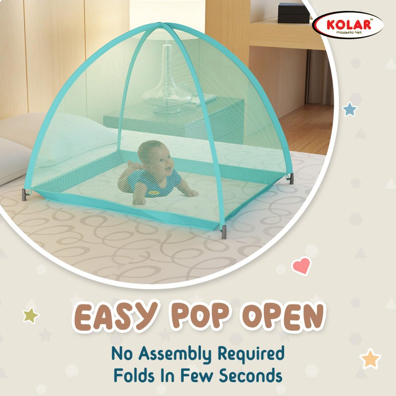 Kolar Polyester Blue Infants Washable Baby Mosquito Net|Anti-Bug Crib Net Foldable Bottomless Baby Crib Machardani Mosquito Net (Green with Stars, Tent) - Image 3