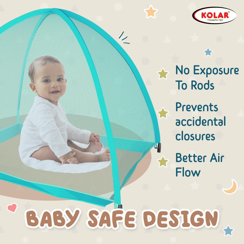 Kolar Polyester Blue Infants Washable Baby Mosquito Net|Anti-Bug Crib Net Foldable Bottomless Baby Crib Machardani Mosquito Net (Green with Stars, Tent) - Image 4