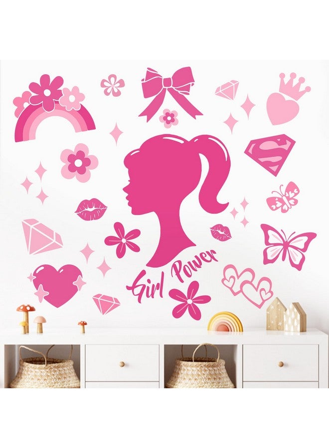 Mfault Pink Girl Power Wall Decals Stickers, Inspirational Rainbow Bow-Knot Butterfly Decorations Teenager Girls Bedroom Art, Motivational Diamond Heart Flower Teens Women Living Room Decor - Image 4