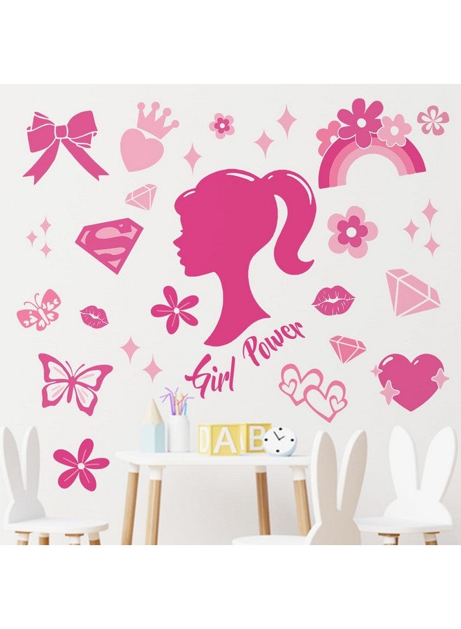 Mfault Pink Girl Power Wall Decals Stickers, Inspirational Rainbow Bow-Knot Butterfly Decorations Teenager Girls Bedroom Art, Motivational Diamond Heart Flower Teens Women Living Room Decor - Image 3