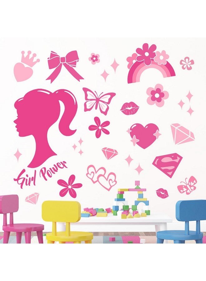 Mfault Pink Girl Power Wall Decals Stickers, Inspirational Rainbow Bow-Knot Butterfly Decorations Teenager Girls Bedroom Art, Motivational Diamond Heart Flower Teens Women Living Room Decor - Image 5