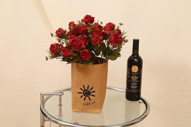 Dekorly Artificial Fake Faux Flowers Rose Bunch for Wedding, Home, Party, Restaurant, Bouquet | Height : 30CM | Pack of 2 | Color : Red - Image 3