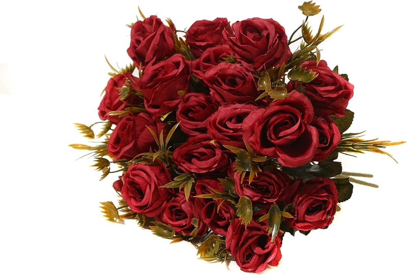 Dekorly Artificial Fake Faux Flowers Rose Bunch for Wedding, Home, Party, Restaurant, Bouquet | Height : 30CM | Pack of 2 | Color : Red - Image 2
