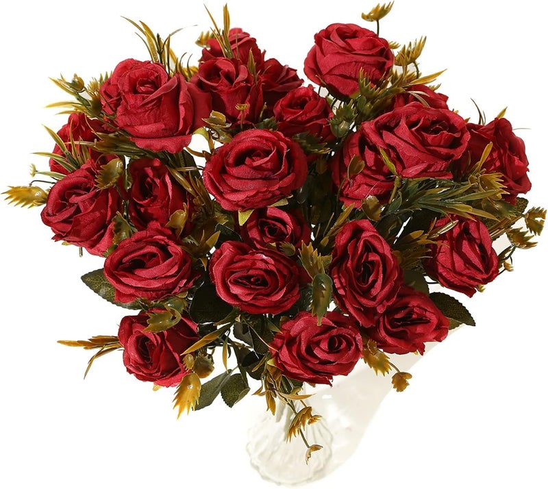 Dekorly Artificial Fake Faux Flowers Rose Bunch for Wedding, Home, Party, Restaurant, Bouquet | Height : 30CM | Pack of 2 | Color : Red - Image 5