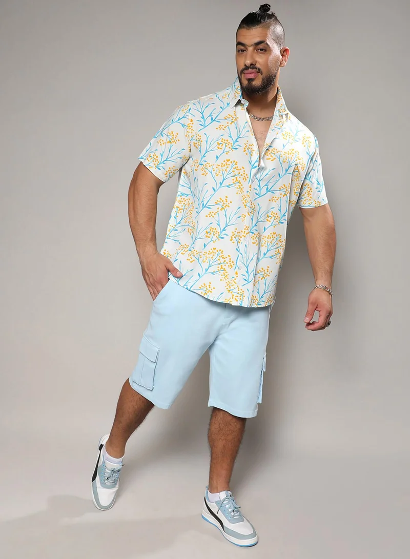 Instafab Plus Instafab Plus Men's Multicolour Floral Strokes Shirt For Casual Wear | Spread Collar | Short Sleeve | Button Closure | Rayon Shirt Crafted With Comfort Fit For Everyday Wear