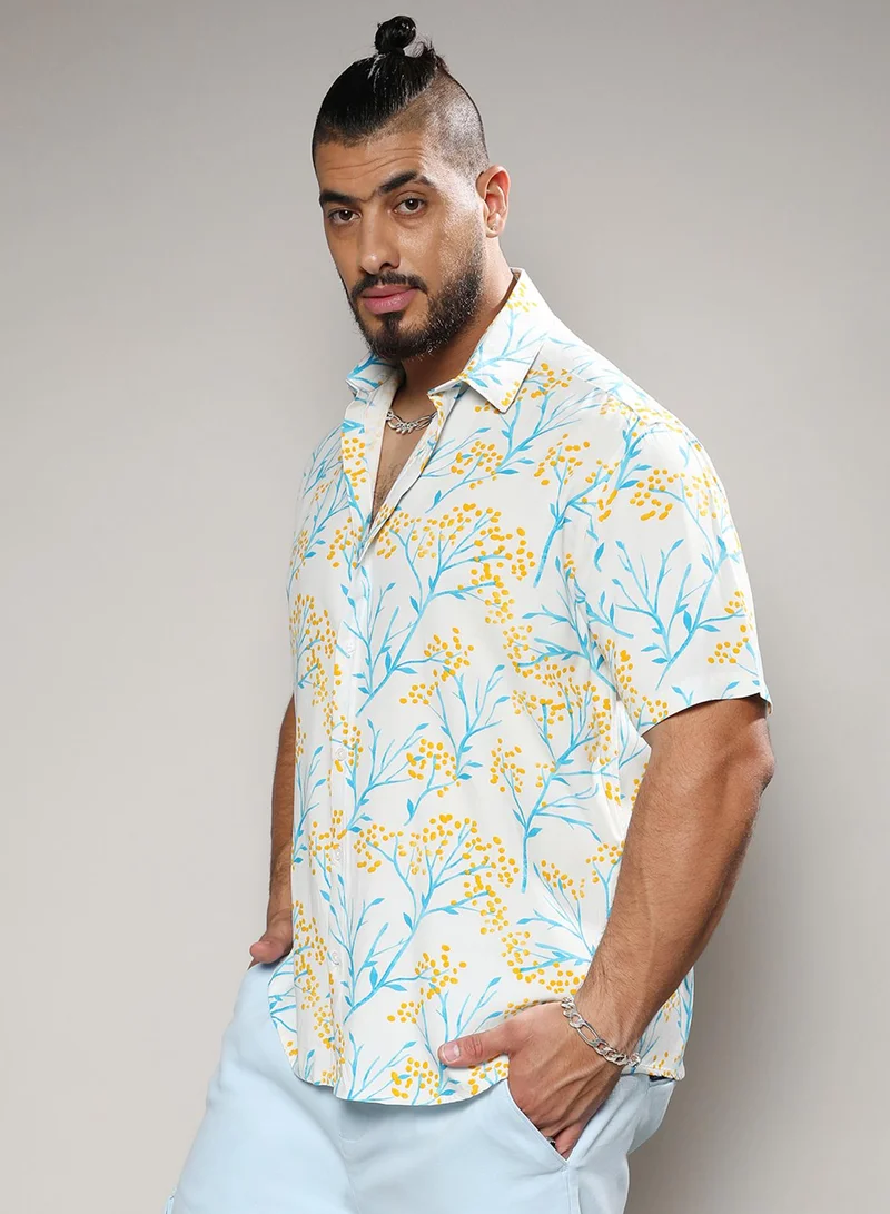 Instafab Plus Instafab Plus Men's Multicolour Floral Strokes Shirt For Casual Wear | Spread Collar | Short Sleeve | Button Closure | Rayon Shirt Crafted With Comfort Fit For Everyday Wear