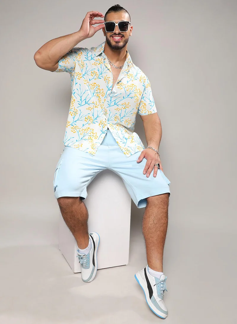 Instafab Plus Instafab Plus Men's Multicolour Floral Strokes Shirt For Casual Wear | Spread Collar | Short Sleeve | Button Closure | Rayon Shirt Crafted With Comfort Fit For Everyday Wear