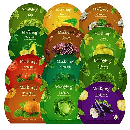 Masking Superfood Sheet Mask | Natural Facial Sheet Mask | Face Serum Mask for Women Combo (PACK OF 12) - Image 1