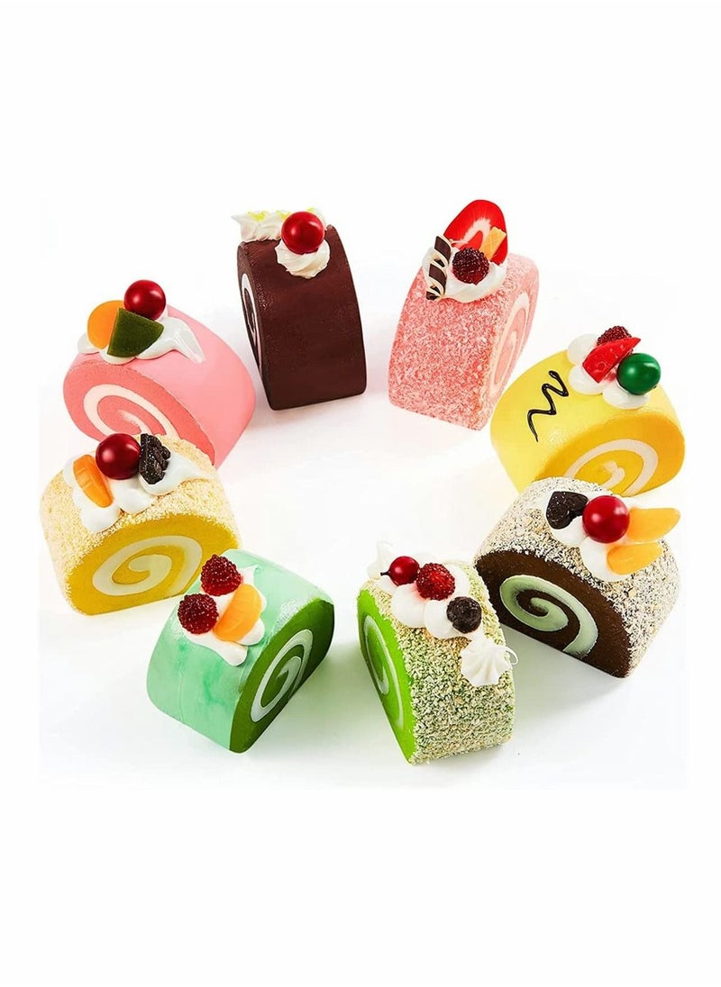 واي آند دي 8 Pieces Realistic Artificial Simulation Cake Dessert, Mixed Fake Food Model Home Staging Crafts Photography Props Swiss Roll Kitchen Decoration Display (4 Colors)  - Image 1