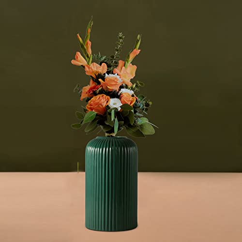 Lasaki Evelyn Small Deep Jungle_1 Ceramic Vase | Decorative Vase for Pampas Grass, Dried & Artificial Flowers | Centrepiece & Showpiece for Home Decor, Living Room & Tabletop (H-15.5 X D-8 cm) - Image 3