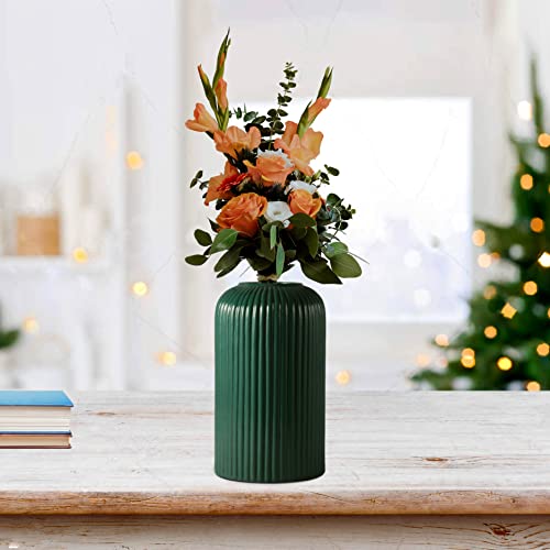 Lasaki Evelyn Small Deep Jungle_1 Ceramic Vase | Decorative Vase for Pampas Grass, Dried & Artificial Flowers | Centrepiece & Showpiece for Home Decor, Living Room & Tabletop (H-15.5 X D-8 cm) - Image 2