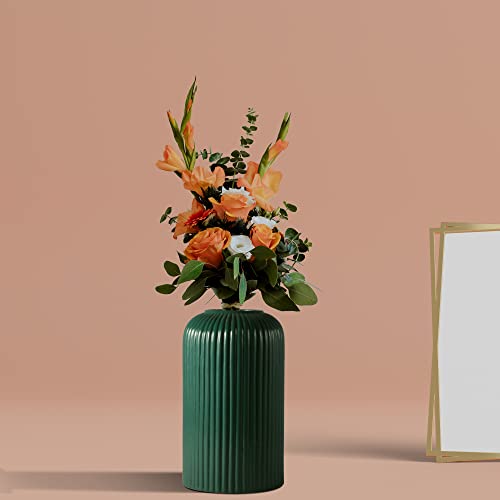 Lasaki Evelyn Small Deep Jungle_1 Ceramic Vase | Decorative Vase for Pampas Grass, Dried & Artificial Flowers | Centrepiece & Showpiece for Home Decor, Living Room & Tabletop (H-15.5 X D-8 cm) - Image 1