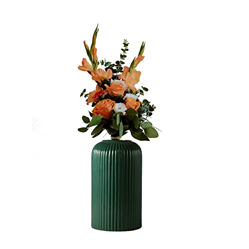 Lasaki Evelyn Small Deep Jungle_1 Ceramic Vase | Decorative Vase for Pampas Grass, Dried & Artificial Flowers | Centrepiece & Showpiece for Home Decor, Living Room & Tabletop (H-15.5 X D-8 cm) - Image 4