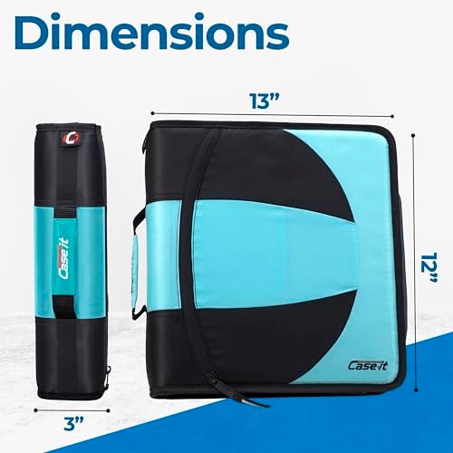 Case it Case-it The Dual 2-in-1 Zipper Binder | Two 1.5-Inch D-Rings, 600 Sheet Capacity, Pencil Pouch & Multiple Pockets | School & Office Organizer with Shoulder Strap | Dual-101 Spearmint - Image 3