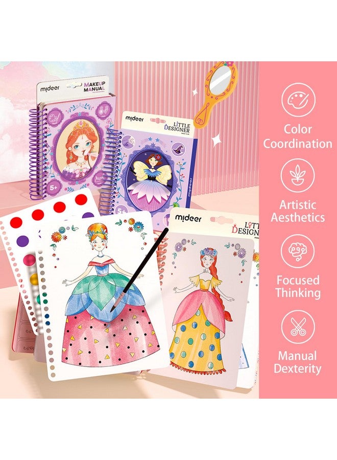 MiDeer دفتر رسم تصميم موضة MiDeer مع طلاء مائي، كتاب نشاط تنكر للأميرات مع قوالب وملصقات، مجموعات مصمم أزياء للأطفال 5 6 7 (نادي السحر للمصممين الصغار) - Image 3