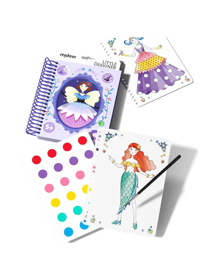 MiDeer دفتر رسم تصميم موضة MiDeer مع طلاء مائي، كتاب نشاط تنكر للأميرات مع قوالب وملصقات، مجموعات مصمم أزياء للأطفال 5 6 7 (نادي السحر للمصممين الصغار) - Image 2