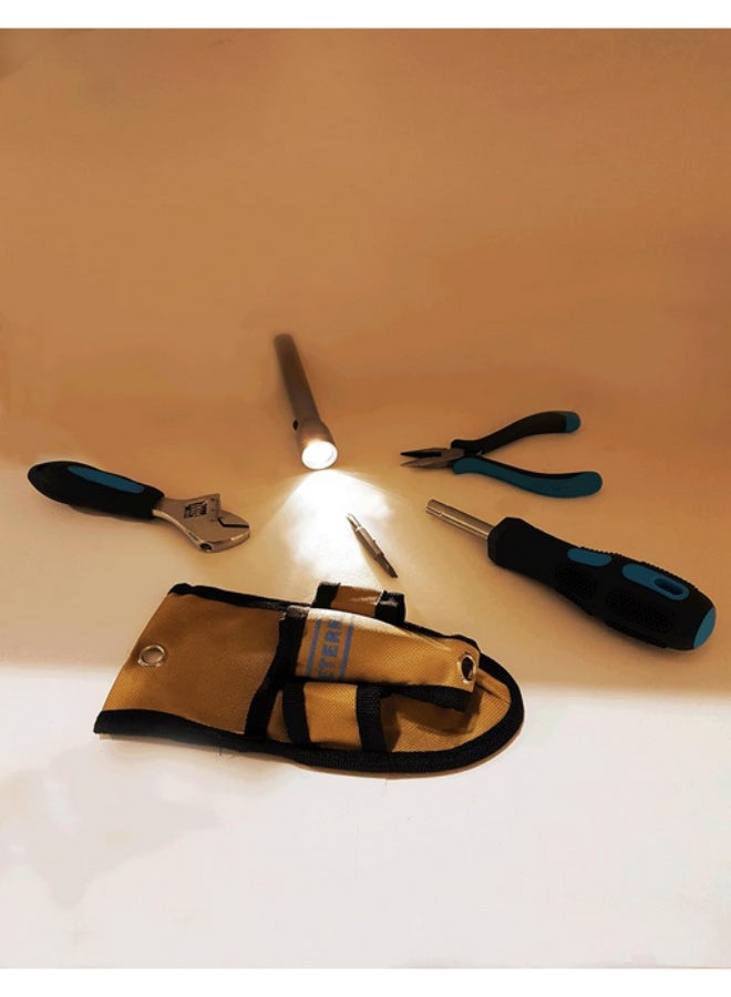 Tool set in a sturdy canvas bag with a 5-piece belt, adjustable wrench, pliers, screwdriver, square, and flashlight. - Image 2