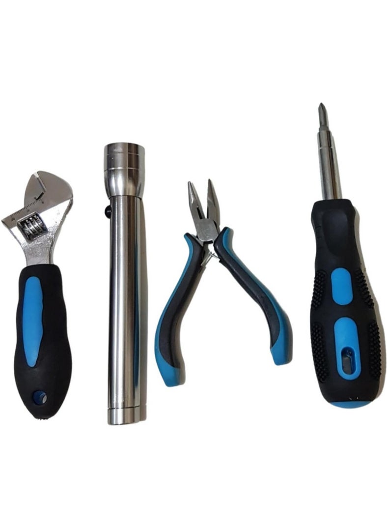 Tool set in a sturdy canvas bag with a 5-piece belt, adjustable wrench, pliers, screwdriver, square, and flashlight. - Image 3