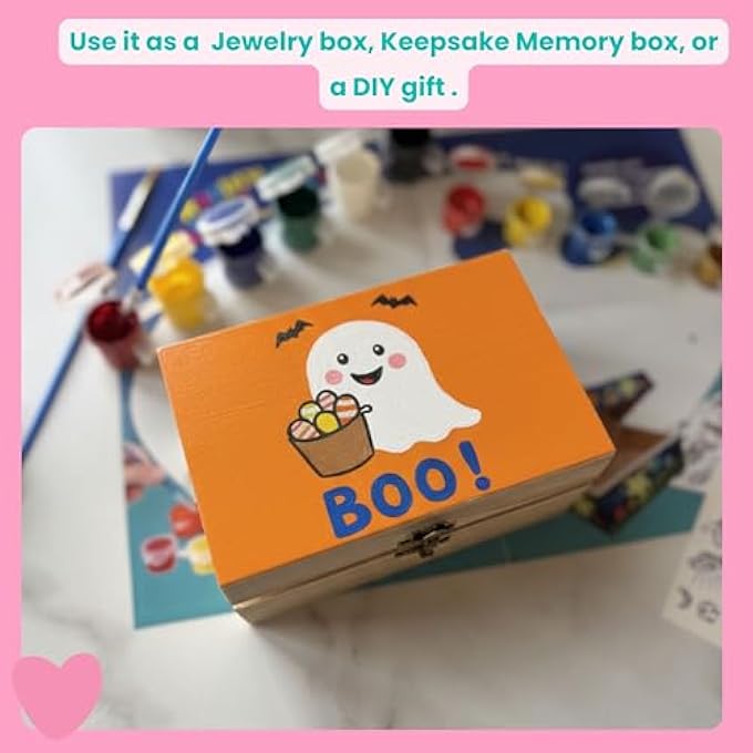 ALL-IN-ONE DIY WOODEN BOX PAINTING KIT FOR KIDS GIFT FOR BOYS AND GIRLS OF ALL AGES, USE AS MEMORY, HALLOWEEN, JEWELRY, BIRTHDAY OR CHRISTMAS ACTIVITY KIT - Image 5