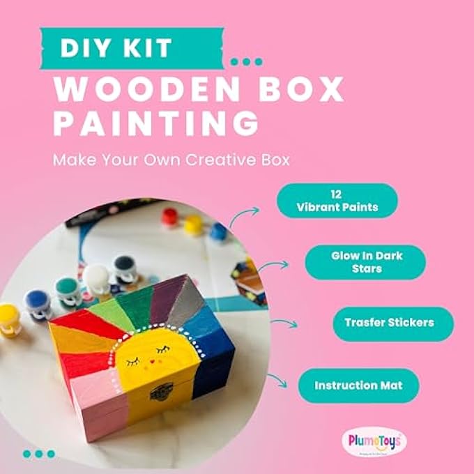 ALL-IN-ONE DIY WOODEN BOX PAINTING KIT FOR KIDS GIFT FOR BOYS AND GIRLS OF ALL AGES, USE AS MEMORY, HALLOWEEN, JEWELRY, BIRTHDAY OR CHRISTMAS ACTIVITY KIT - Image 3