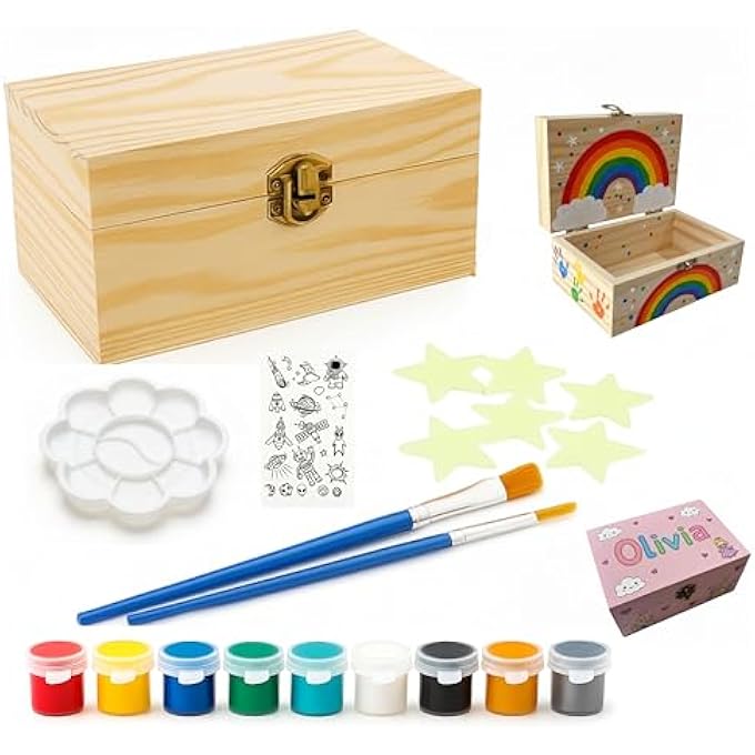 ALL-IN-ONE DIY WOODEN BOX PAINTING KIT FOR KIDS GIFT FOR BOYS AND GIRLS OF ALL AGES, USE AS MEMORY, HALLOWEEN, JEWELRY, BIRTHDAY OR CHRISTMAS ACTIVITY KIT - Image 2