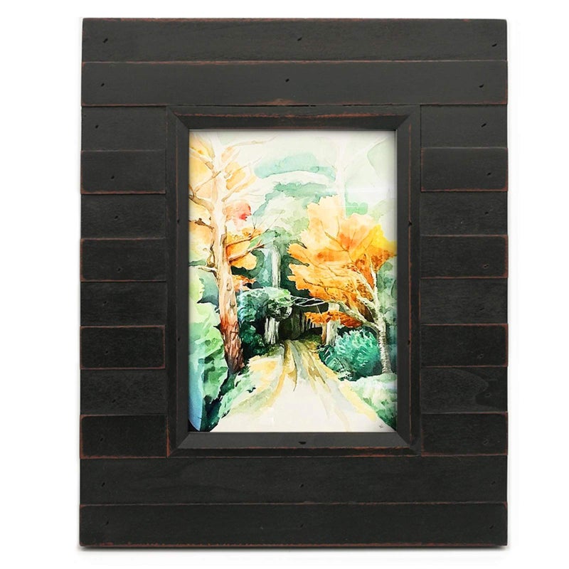 Eosglac 5x7 Picture Frame Distressed Black Timbermount Rustic Photo Frame with Wood Siding Look Tabletop or Wall Display